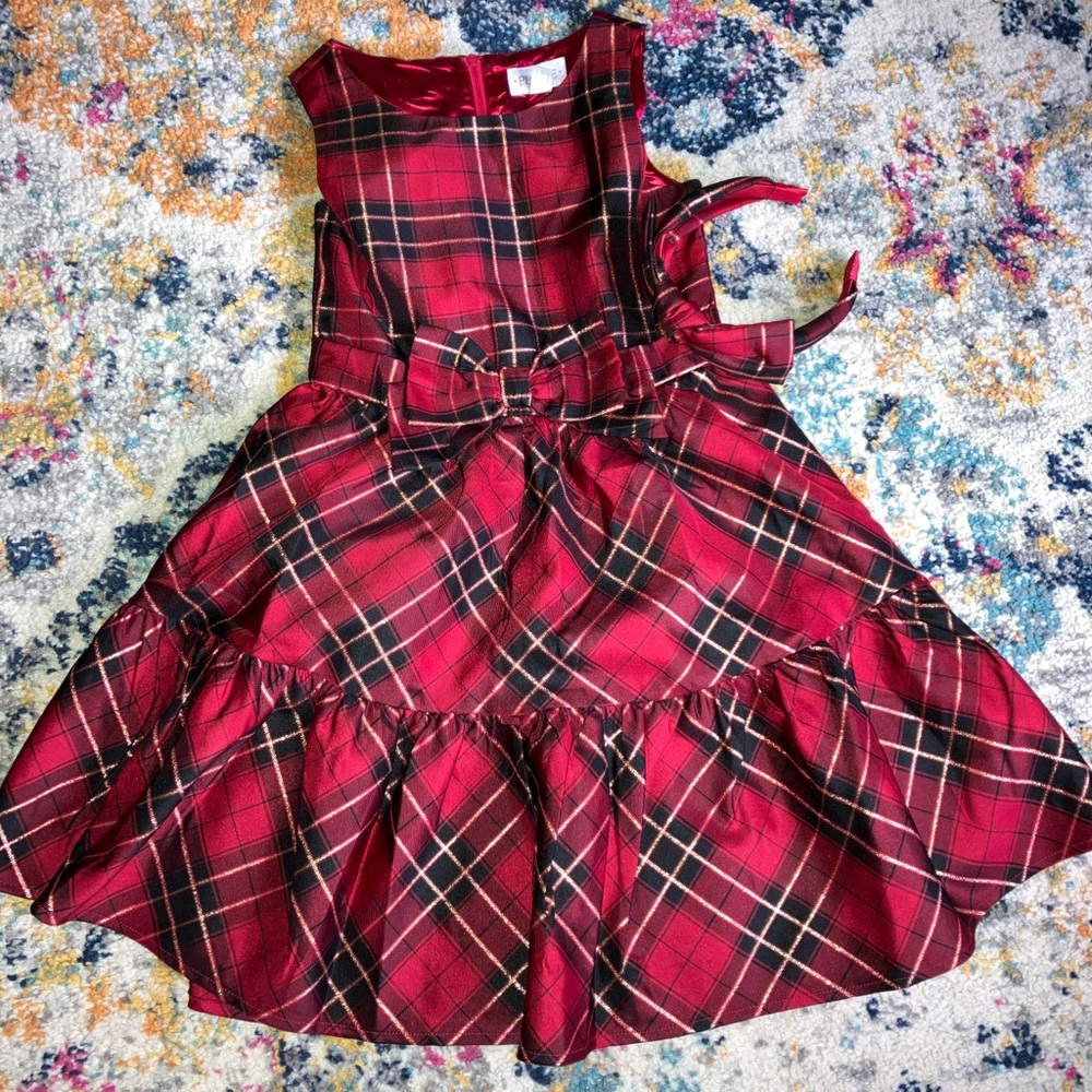 The Children’s Place holiday red black plaid dress and matching headband size 8